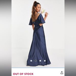 ASOS EDITION satin flutter sleeve maxi dress with strap details in petrol blue